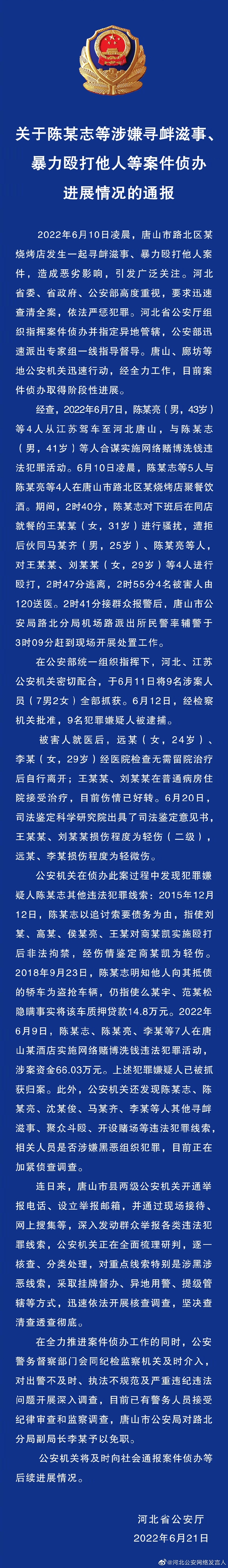 關(guān)于陳某志等涉嫌尋釁滋事、暴力毆打他人等案件偵辦進(jìn)展情況的通報