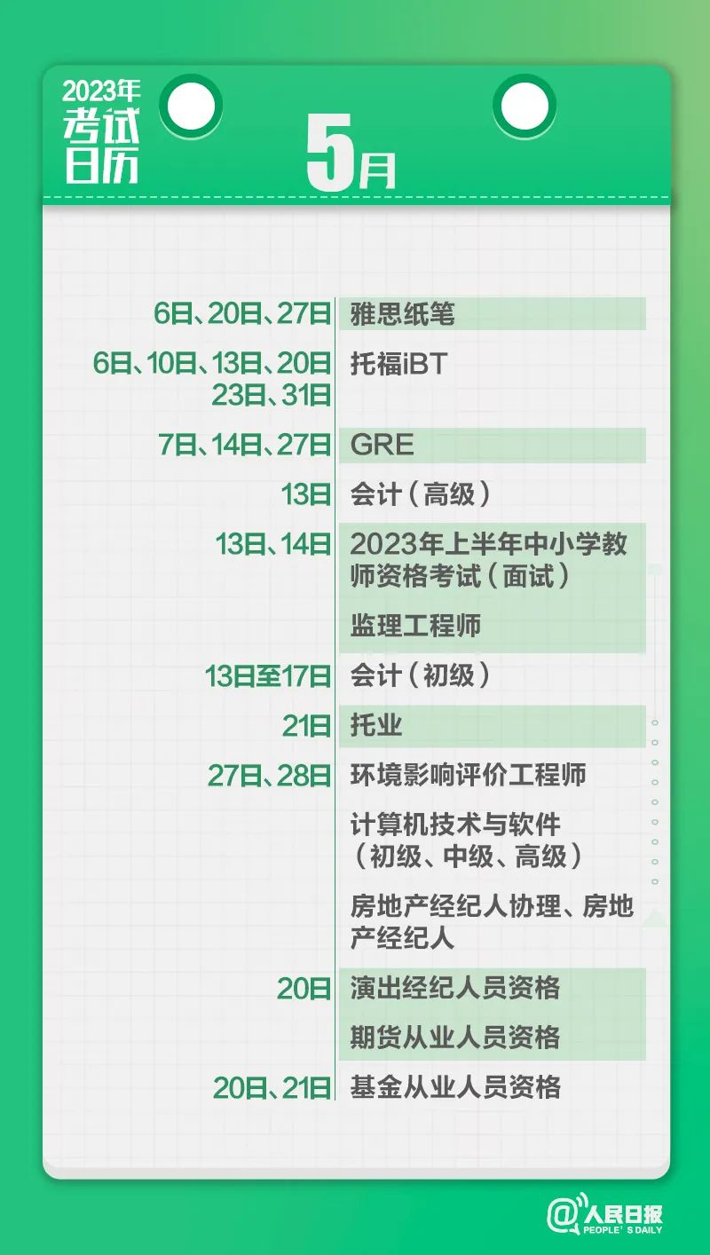 收藏！2023年考試日歷來了