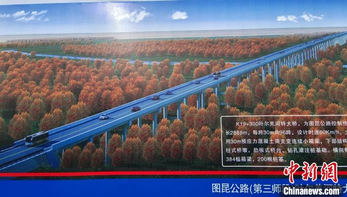 大橋穿越近3000米的原始胡楊林保護(hù)區(qū)。圖為工程效果圖?！∈酚窠?攝