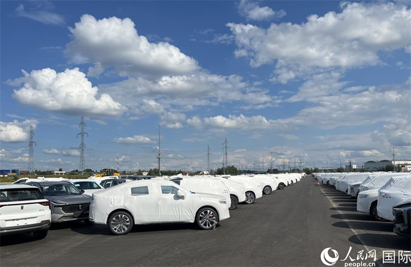 莫斯科別雷拉斯特物流中心內(nèi)的中國(guó)品牌汽車。人民網(wǎng)記者 申佳平攝