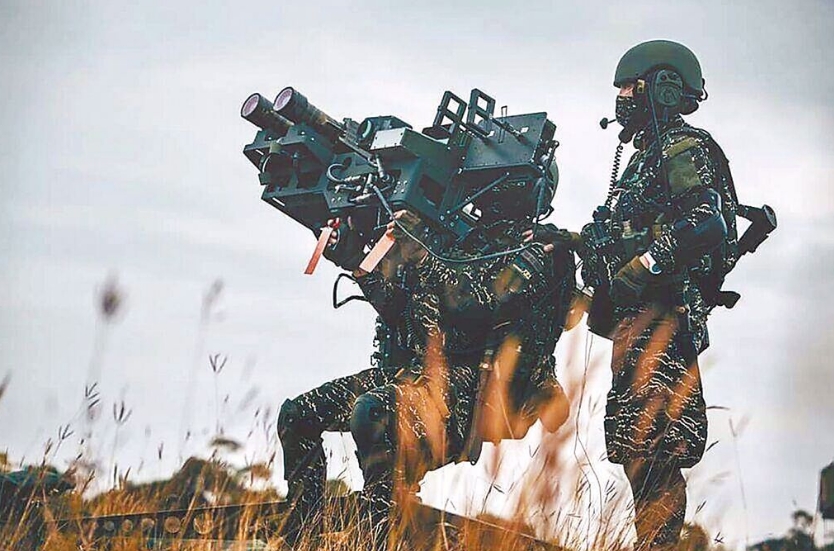 臺(tái)海軍陸戰(zhàn)隊(duì)肩抗“毒刺”導(dǎo)彈發(fā)射器準(zhǔn)備射擊。圖片來源：臺(tái)灣“中時(shí)新聞網(wǎng)”。