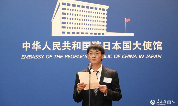 獲獎學(xué)生代表、大阪大學(xué)博士生劉亞飛發(fā)表感言。人民網(wǎng) 許可攝