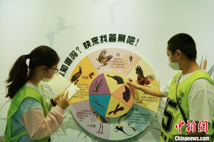 圖為小朋友在青海西寧湟水國家濕地公園科普館內(nèi)參觀學(xué)習(xí)?！●R銘言 攝