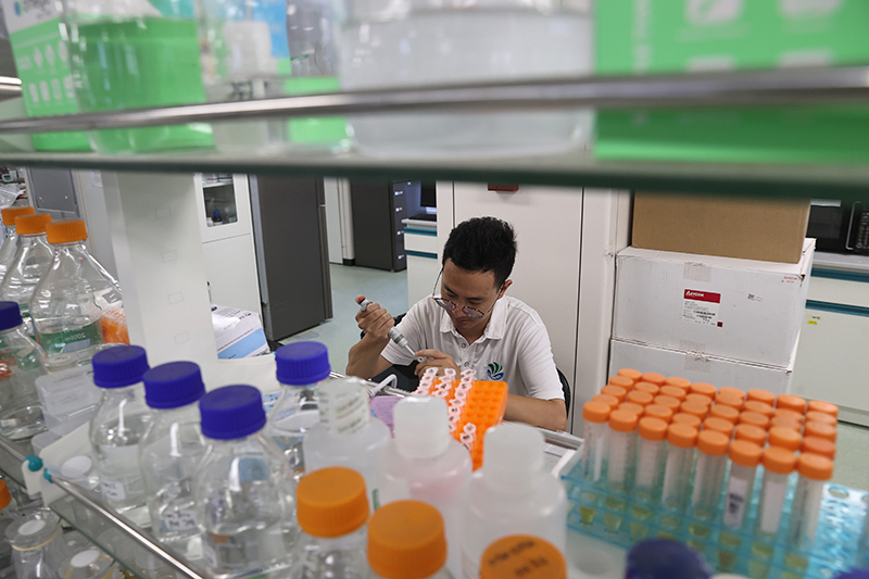 在三亞崖州灣科技城，一名青年科技工作者正在進(jìn)行科研工作。