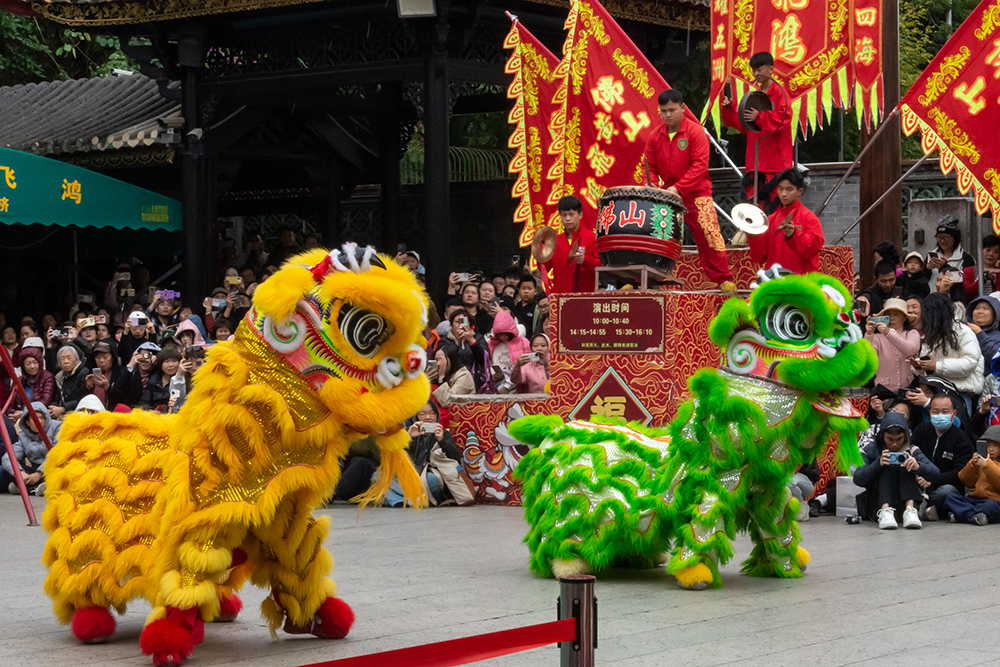 圖為廣東省佛山市祖廟的醒獅表演。