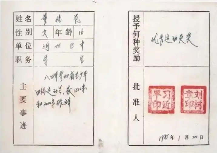 圖為1985年1月，時任正定縣委書記的習近平為參賽運動員頒發(fā)的“優(yōu)秀運動員獎”。