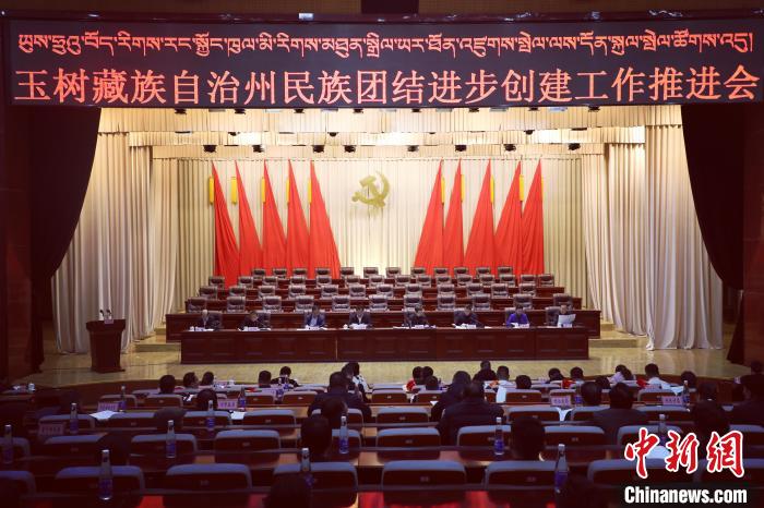圖為玉樹州民族團結進步創(chuàng)建工作推進會現場?！『F龍 攝