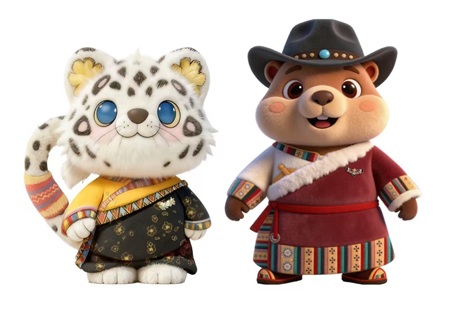 土撥鼠“阿土”和雪豹“阿布”正式亮相。活動(dòng)主辦方供圖