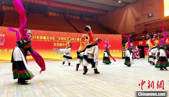 圖為西藏老年舞蹈隊(duì)齊跳傳統(tǒng)鍋莊舞?！∝暽＠?攝