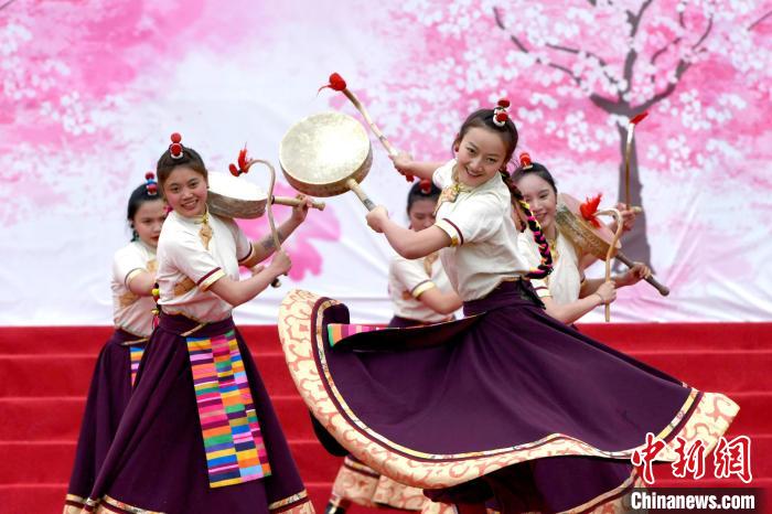 3月28日，西藏林芝第二十屆桃花旅游文化節(jié)開幕式上的文藝表演?！±盍?攝
