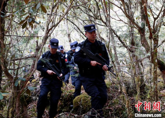 山南邊境管理支隊玉麥邊境派出所民警在邊境原始森林里開展邊境巡邏。　鄭琦山 攝
